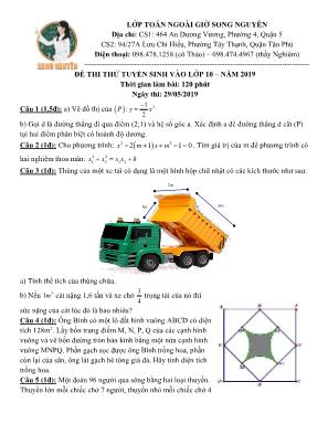 Đề thi thử tuyển sinh vào Lớp 10 môn Toán - Ngày 2952019 - Lớp toán ngoài giờ Song Nguyên